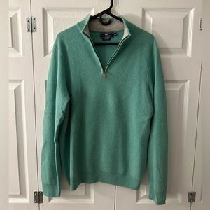 Vineyard Vines green cashmere quarter zip sweater